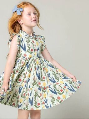 Pink Chicken Light Green Paper Floral Ruffle Dress